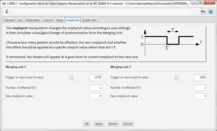 IEC 61850 data integrity Parameters, smpSynch tab